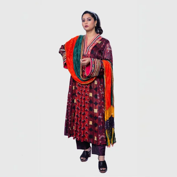 Maroon_Mul_Mul_Silk_Printed_Straight_Kurta_Set_For_Women
