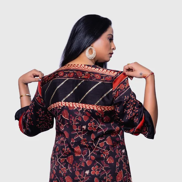 Black_Mul_Mul_Silk_Ajrakh_Printed_Straight_Kurta_For_Women