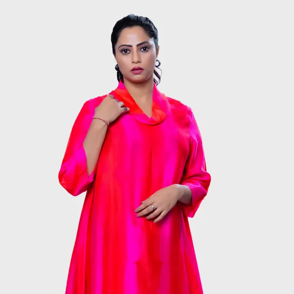 Pink_Silk_Longline_Cowl_Neck_Tunic_For_Women