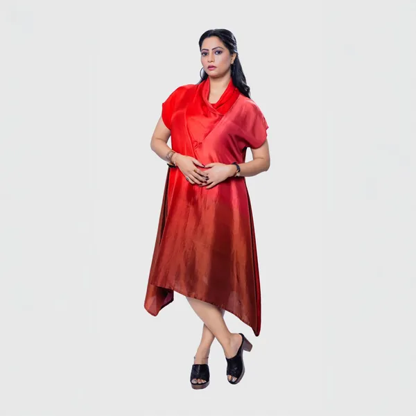 Red_Silk_Loose_Fit_Cowl_Neck_Dress_For_Women