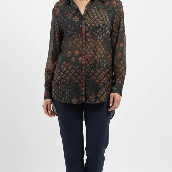 Black_Mul_Mul_Silk_Ajrakh_Floral_Relaxed_Fit_Shirt_For_Women