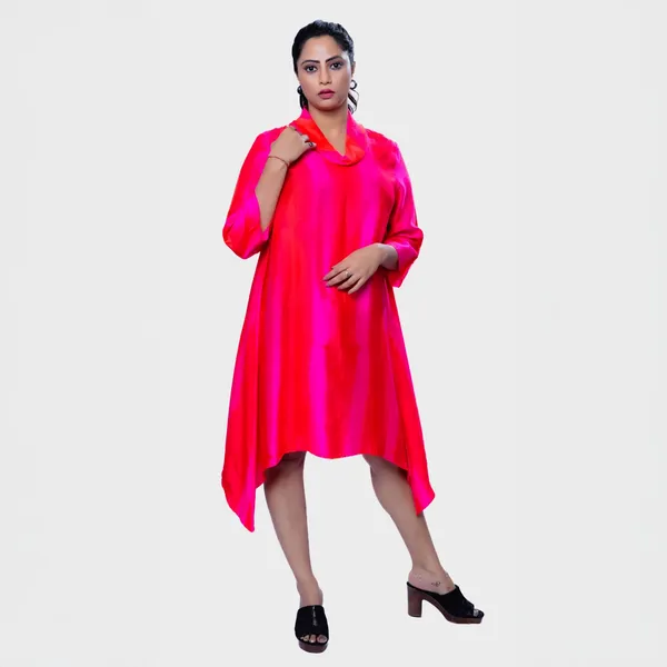 Pink_Silk_Longline_Cowl_Neck_Tunic_For_Women