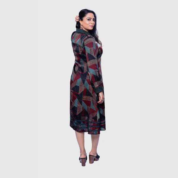 Multicolor_Silk_Ajrakh_Geometric_Print_Flared_Midi_Dress_For_Women