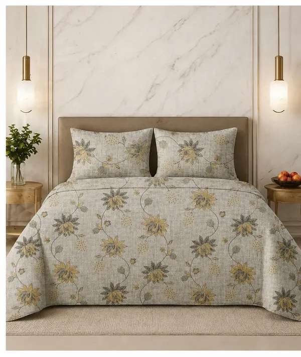 Beige_Floral_Print_Bedding_Set_With_Pillow_Covers