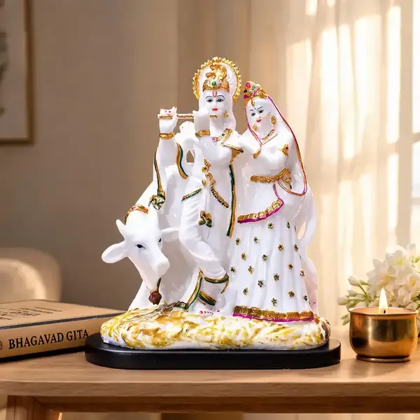 White_Elephant_Figurine_Set_And_Devotional_Radha_Krishna_Idol_Pack_Of_2
