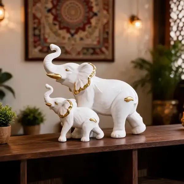 White_Elephant_Figurine_Set_And_Devotional_Radha_Krishna_Idol_Pack_Of_2