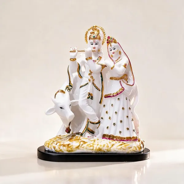 White_Elephant_Figurine_Set_And_Devotional_Radha_Krishna_Idol_Pack_Of_2