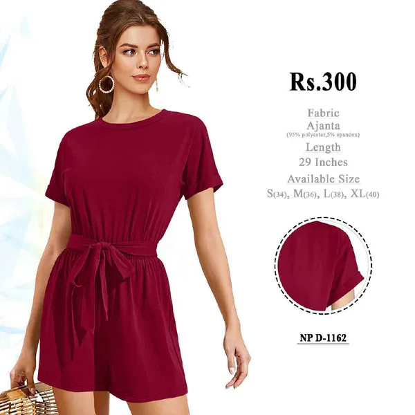 Maroon_Polyester_Tie_Waist_Romper_for_Women