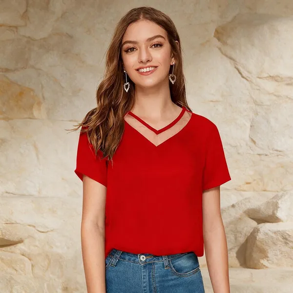 Red_Knitted_Short_Sleeve_V-Neck_Crop_Top_For_Women_-_Pack_of_2