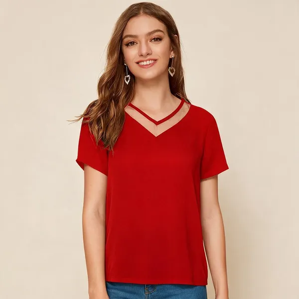 Red_Knitted_Short_Sleeve_V-Neck_Crop_Top_For_Women_-_Pack_of_2