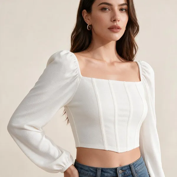 White_Knitted_Puff_Sleeve_Cropped_Top_For_Women_-_Pack_of_2