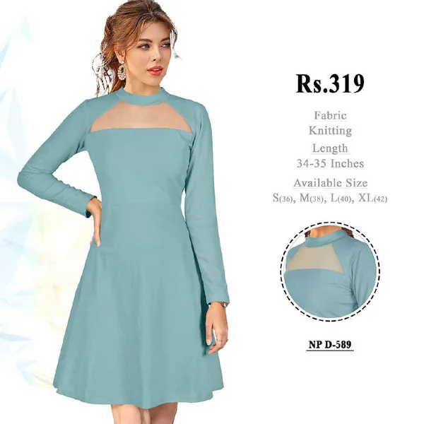 Teal_Knitted_Fit_And_Flare_Dress_for_Women