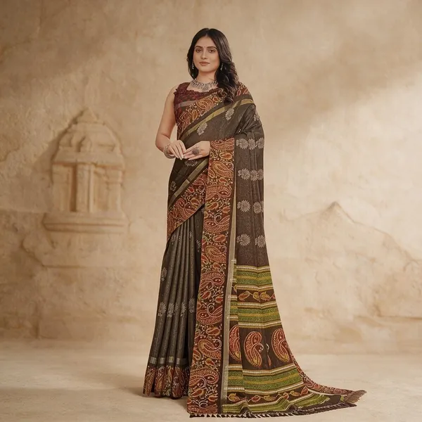 Brown_Semi_Silk_Printed_Saree_For_Women