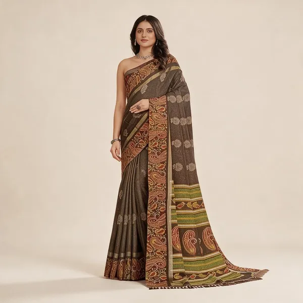 Brown_Semi_Silk_Printed_Saree_For_Women