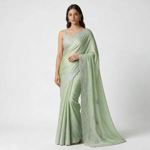 Green_Semi_Silk_Sheer_Embellished_Saree_For_Women