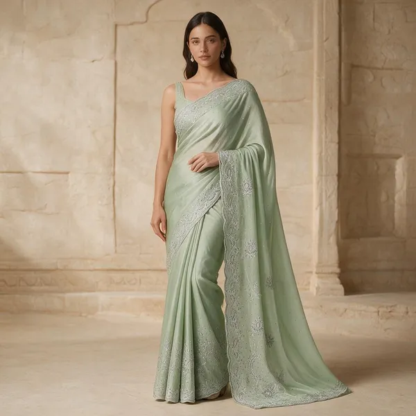 Green_Semi_Silk_Sheer_Embellished_Saree_For_Women