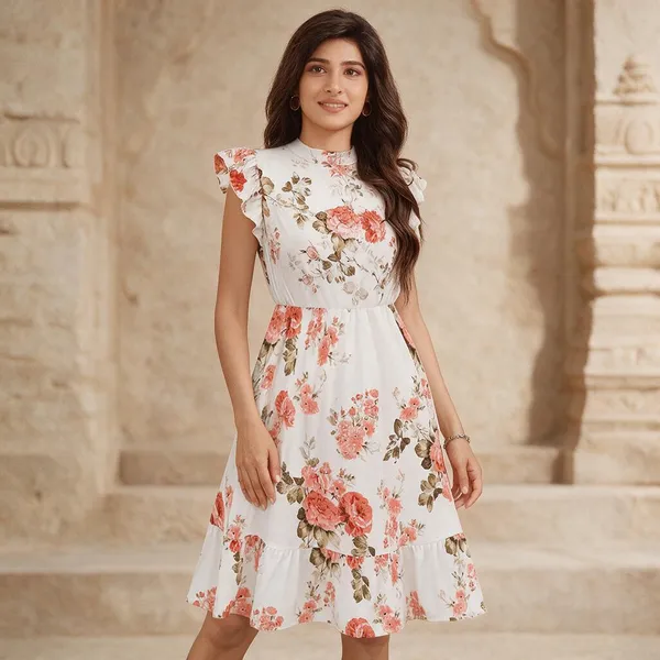 White_Knit_Floral_Fit_And_Flare_Dress_For_Women