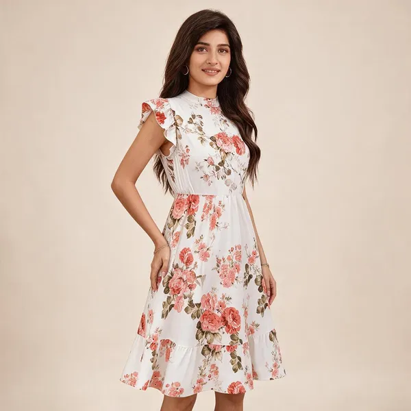 White_Knit_Floral_Fit_And_Flare_Dress_For_Women