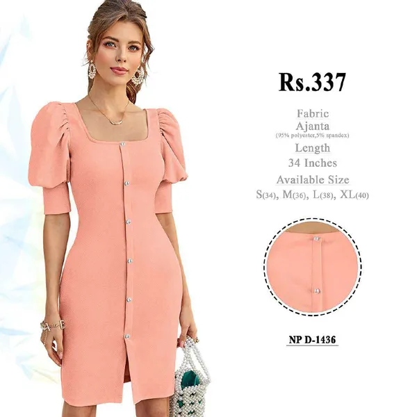 Peach_Ajanta_Puff_Sleeve_Dress_for_Women