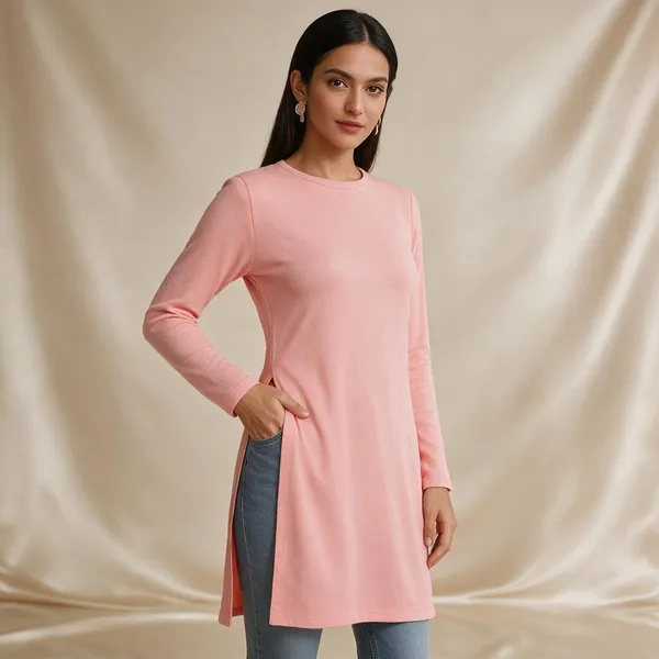 Pink_Knitted_Regular_Fit_Longline_Tunic_Top_For_Women