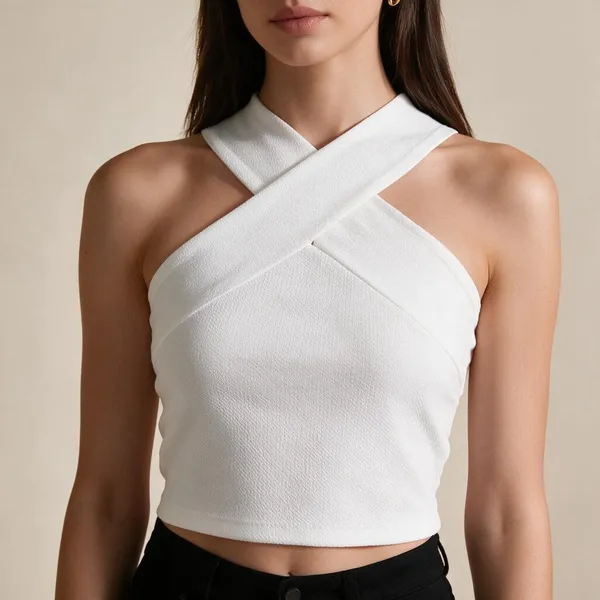 White_Knit_Halter_Neck_Crop_Top_For_Women_-_Pack_of_2