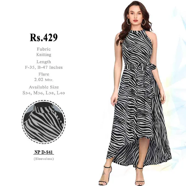 Black_Knit_Zebra_Print_Flared_Dress_for_Women