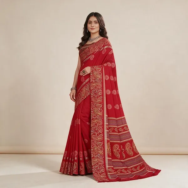 Red_Semi_Silk_Printed_Saree_For_Women