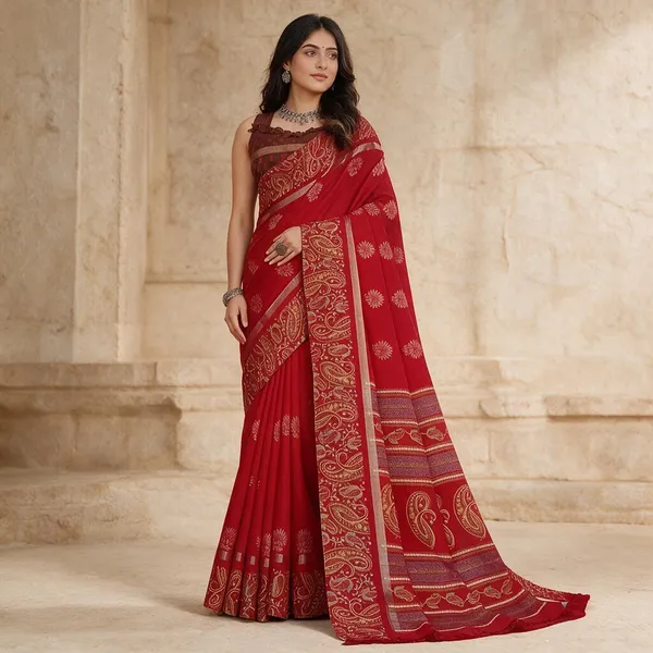 Red_Semi_Silk_Printed_Saree_For_Women