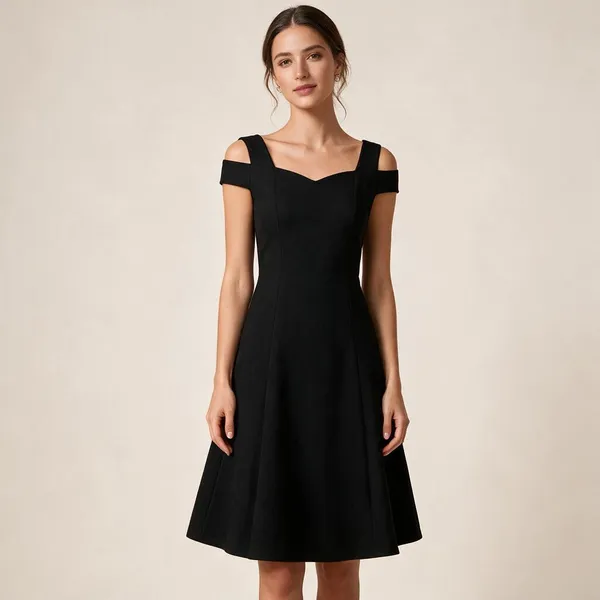 Black_Polyester_Cold_Shoulder_Fit_And_Flare_Dress_For_Women
