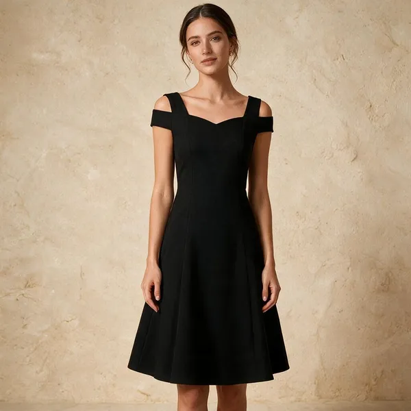 Black_Polyester_Cold_Shoulder_Fit_And_Flare_Dress_For_Women