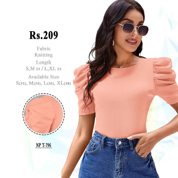 Peach_Knitted_Puff_Sleeve_Top_for_Women