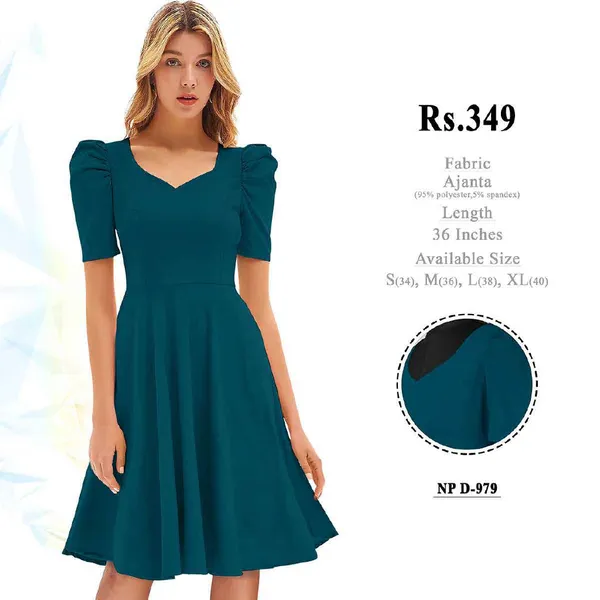 Teal_Polyester_Fit_And_Flare_Dress_for_Women