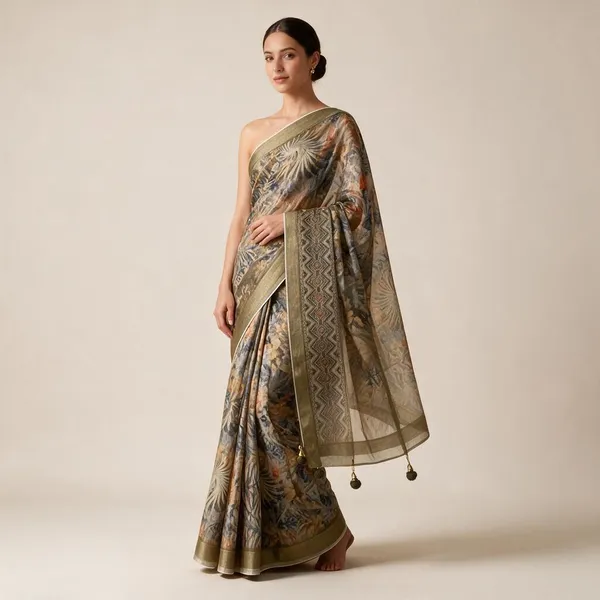 Beige_Semi_Silk_Botanical_Print_Saree_For_Women