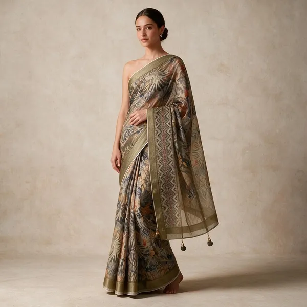 Beige_Semi_Silk_Botanical_Print_Saree_For_Women
