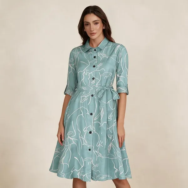 Blue_Cotton_Printed_Flared_Shirt_Dress_For_Women