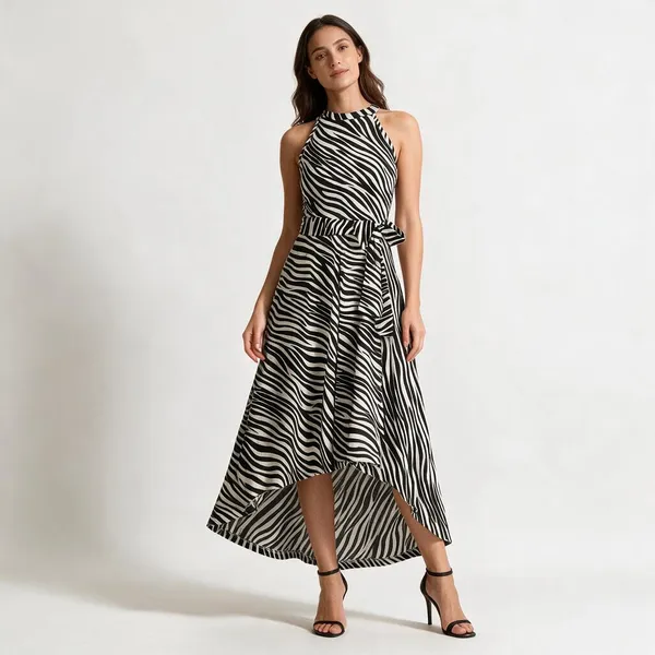 Black_White_Knit_Zebra_Print_Sleeveless_Maxi_Dress_For_Women