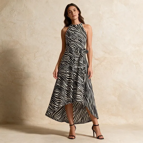 Black_White_Knit_Zebra_Print_Sleeveless_Maxi_Dress_For_Women