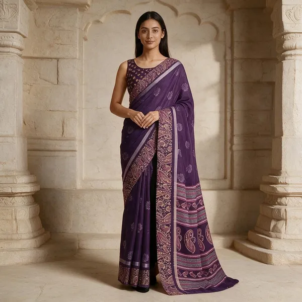 Purple_Semi_Silk_Geometric_Floral_Print_Saree_For_Women