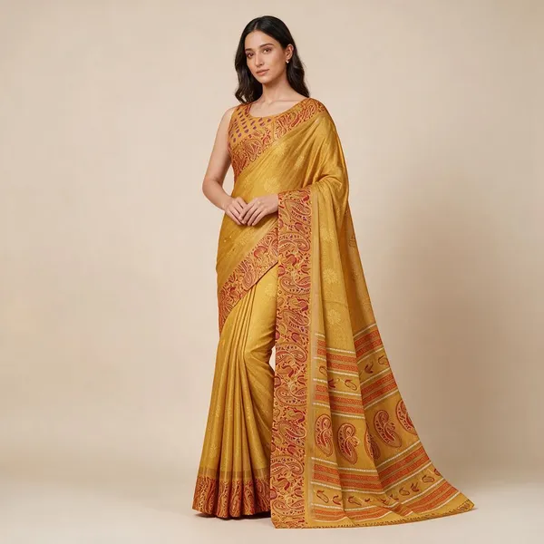 Mustard_Semi_Silk_Paisley_Print_Saree_For_Women