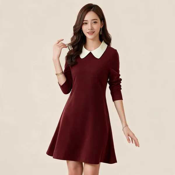 Maroon_Polyester_A-Line_Dress_For_Women