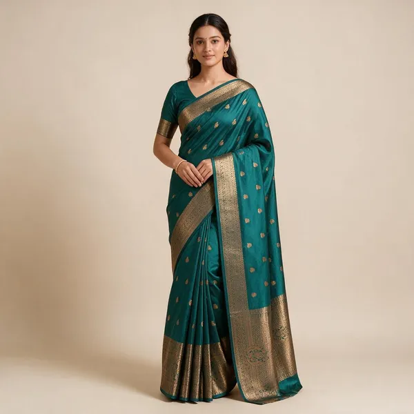 Teal_Semi_Silk_Zari_Woven_Saree_For_Women