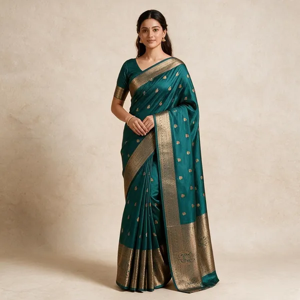 Teal_Semi_Silk_Zari_Woven_Saree_For_Women