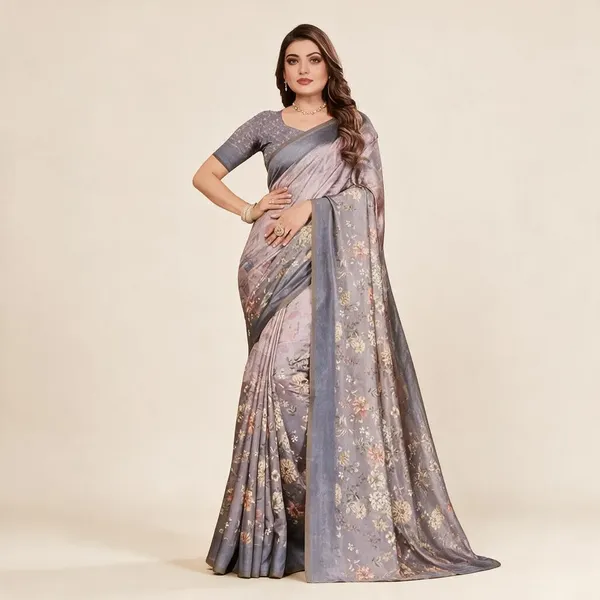 Lavender_Semi_Silk_Floral_Print_Saree_For_Women