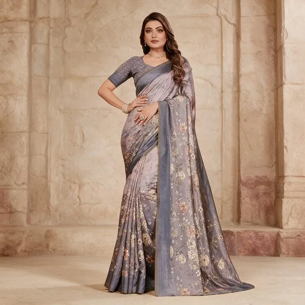 Lavender_Semi_Silk_Floral_Print_Saree_For_Women