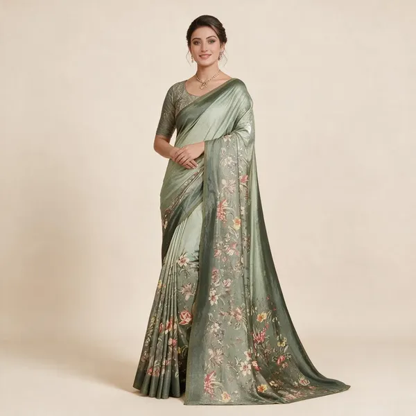 Green_Semi_Silk_Floral_Print_Saree_For_Women