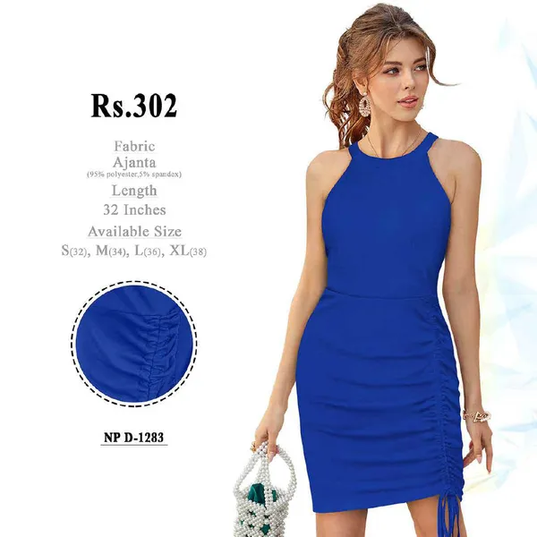 Blue_Polyester_Bodycon_Ruched_Dress_for_Women