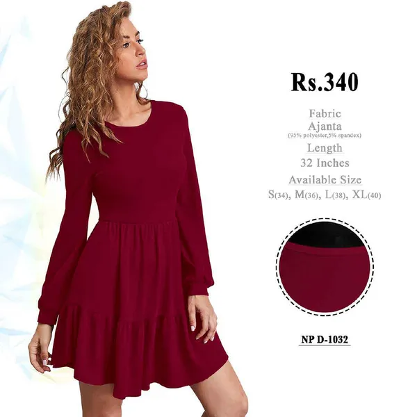 Maroon_Polyester_Flared_Dress_for_Women