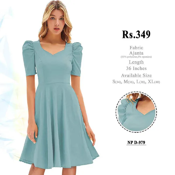 Teal_Polyester_Fit_And_Flare_Dress_For_Women