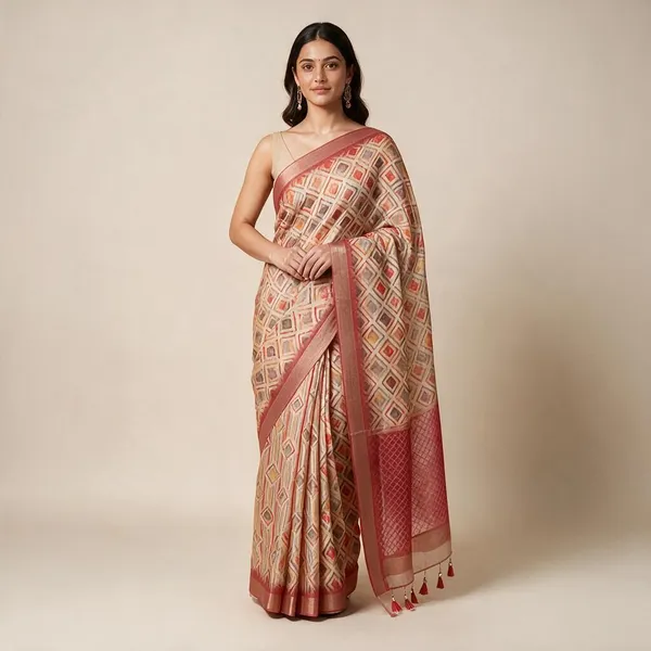Peach_Semi_Silk_Geometric_Print_Saree_For_Women