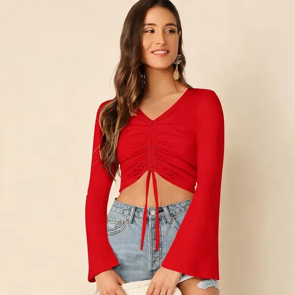 Red_Knitted_Ruched_Flared_Sleeve_Crop_Top_For_Women_-_Pack_of_2